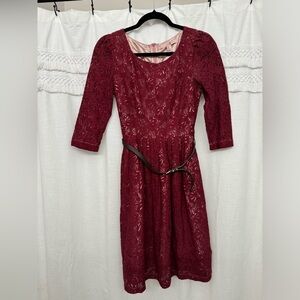 Forever 21 Burgundy Lace Long Sleeve Dress